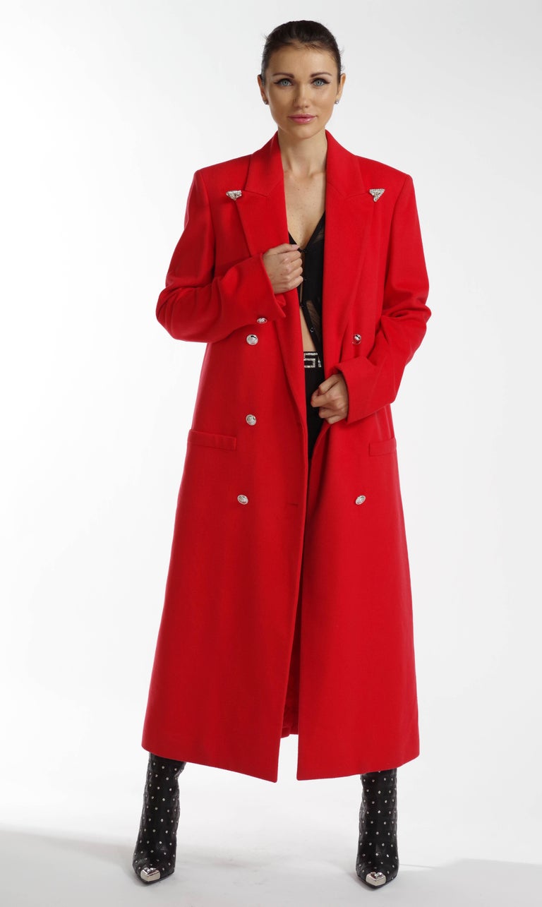 F/W 2013 Look35 Versace Long Wool Cashmere Coat In Red at 1stDibs