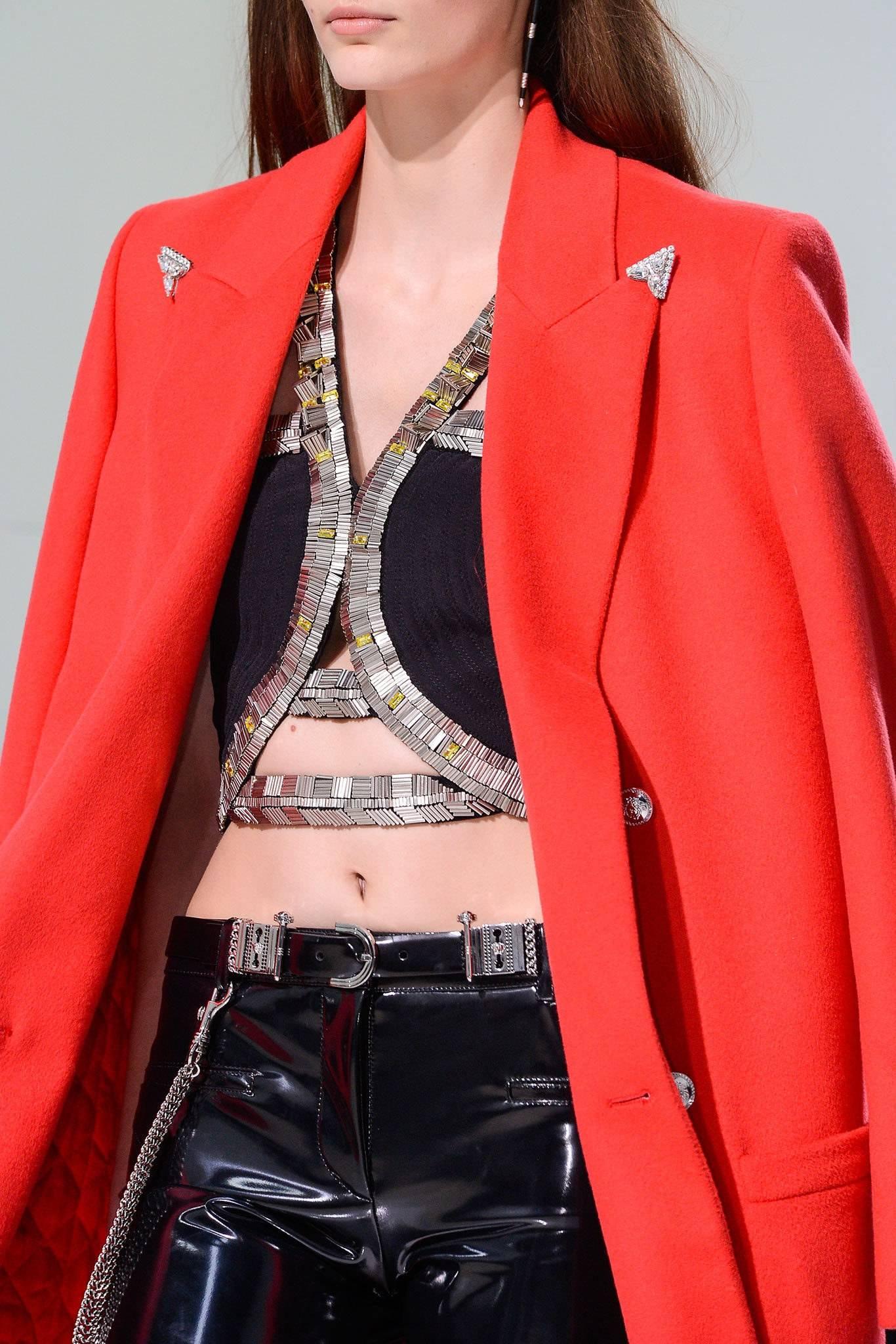 F/W 2013 Look#35 Versace Long Wool Cashmere Coat In Red  2