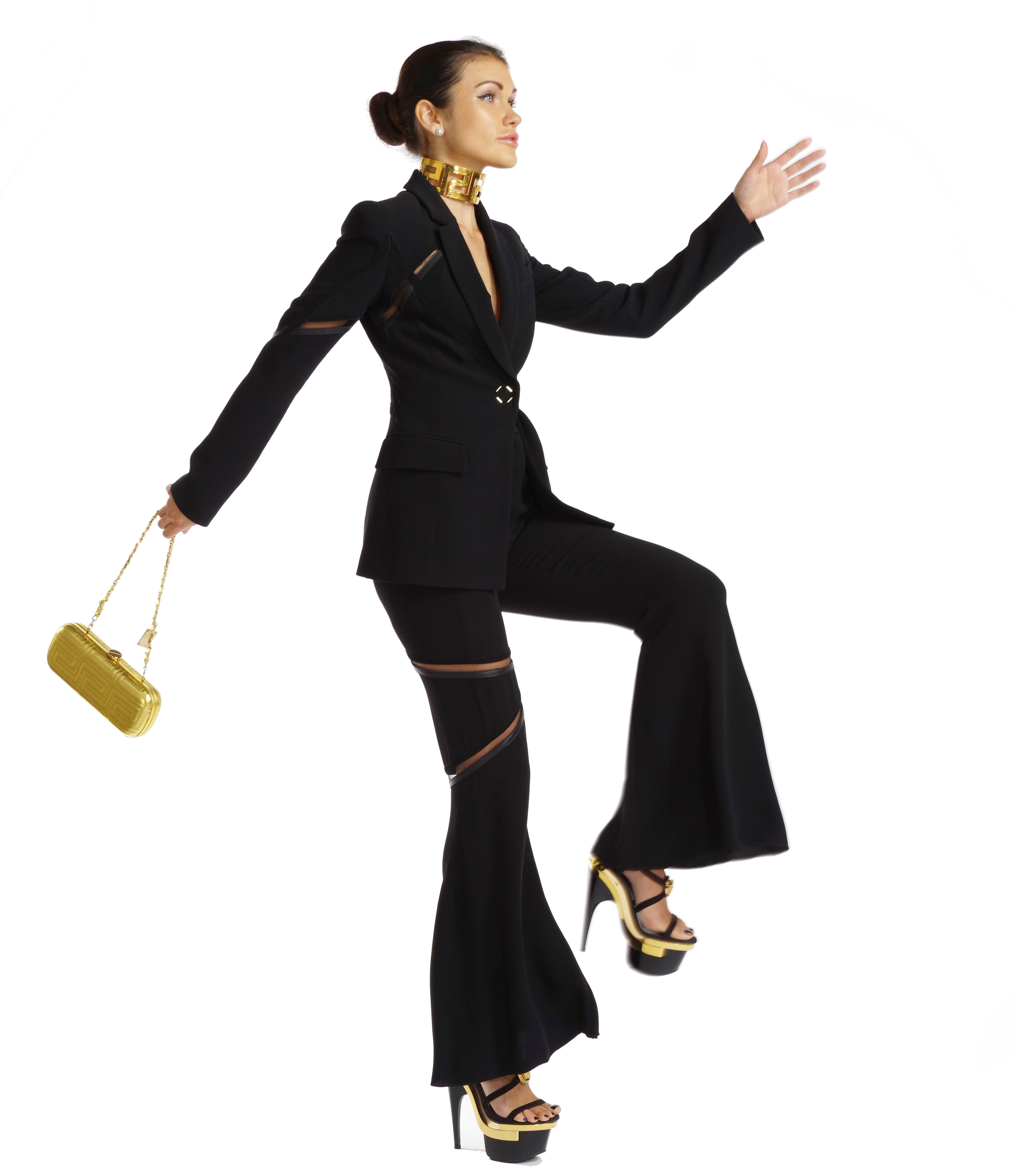 Women's Versace Black 100% Silk Flared Leg Pant Suit