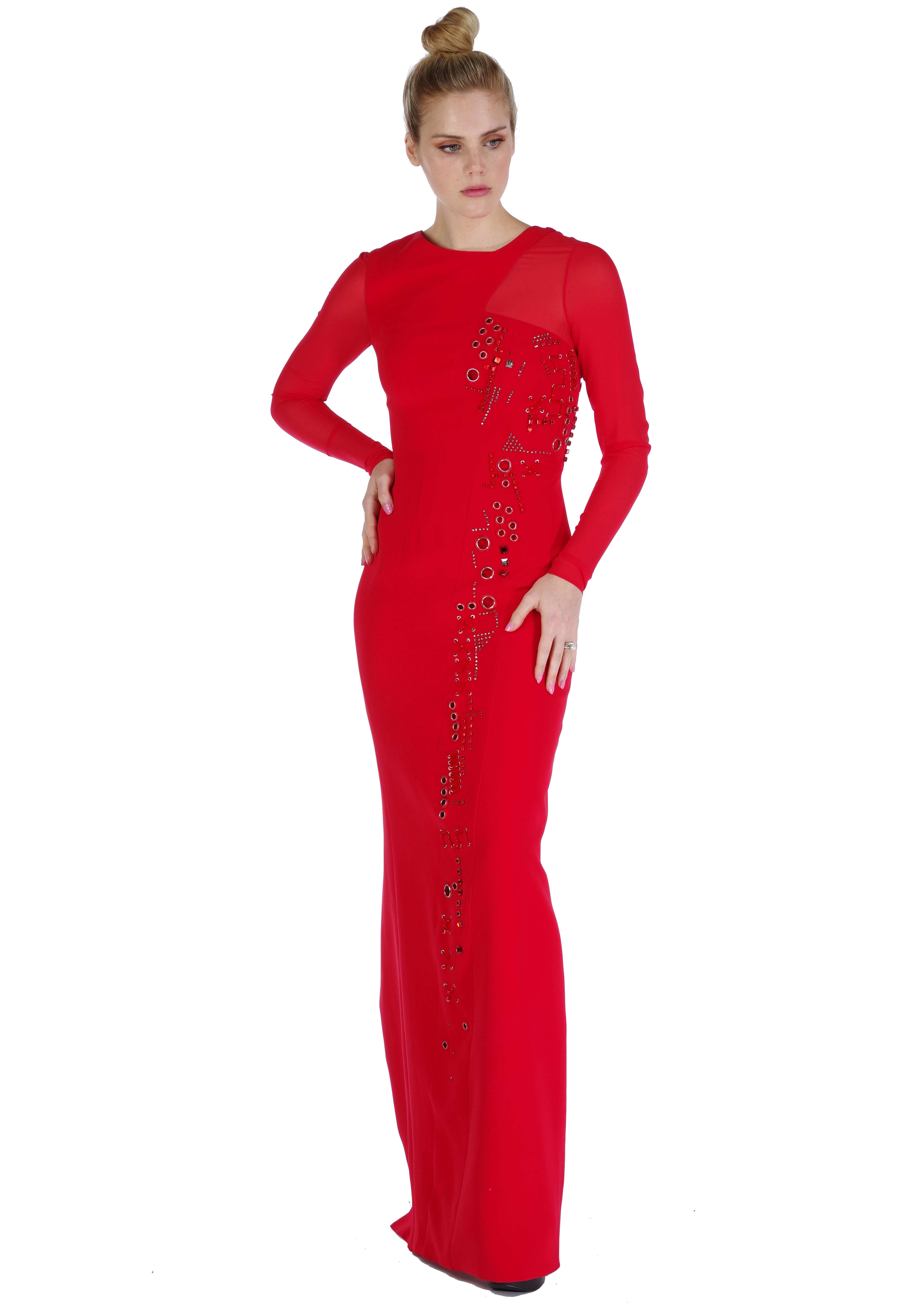VERSACE


Versace's gown is crafted from 100% silk and finished with embellishments. 

This red piece has slim silhouette and sheer chiffon long sleeves.
 Fully lined.


Content: 100% silk
Lining: 100% silk
Trim:100% silk


It size 38 - US