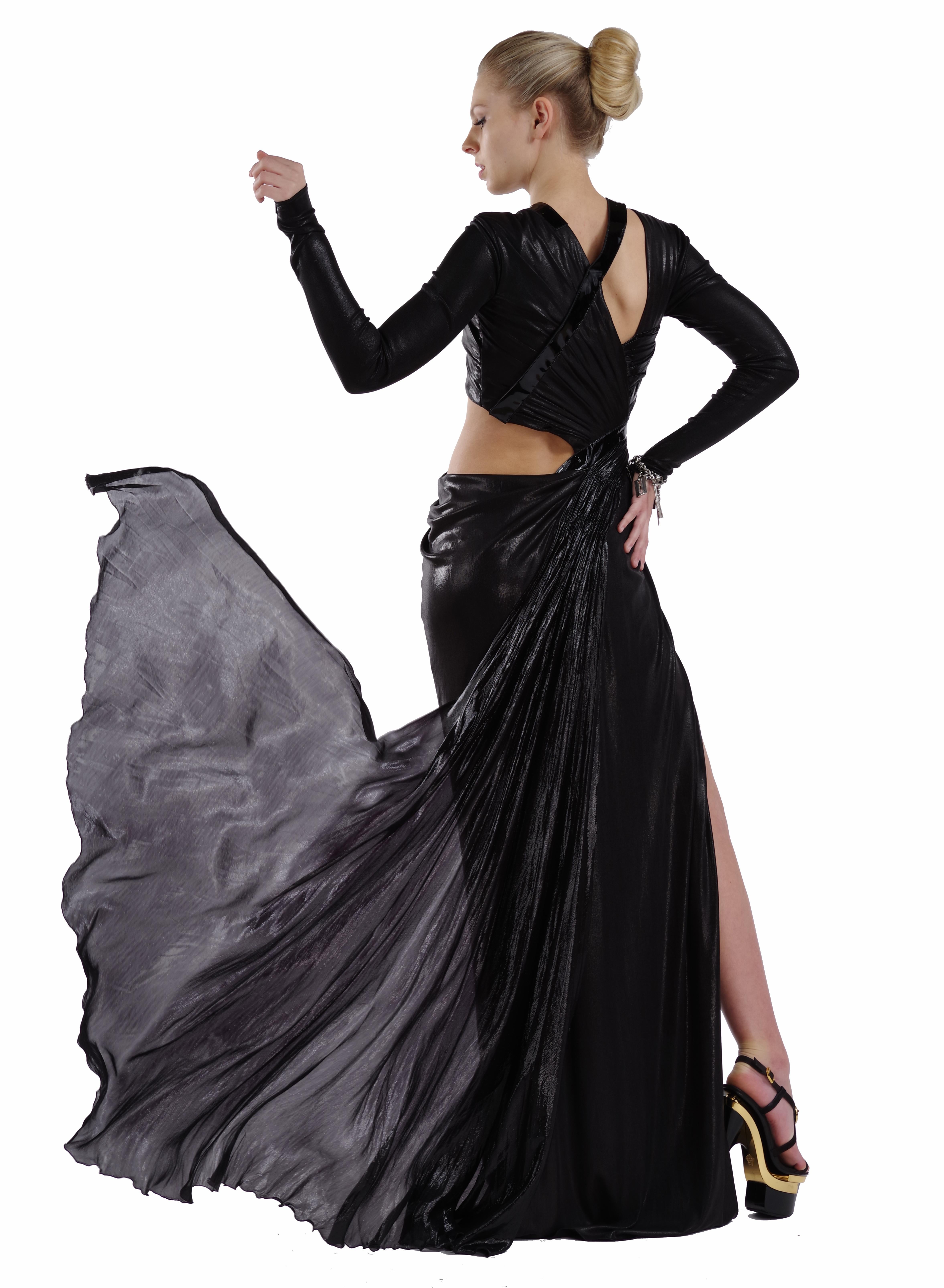Black F/W 2013 L#51 VERSACE HOTTEST BLACK LIQUID JERSEY Gown 38 - 2