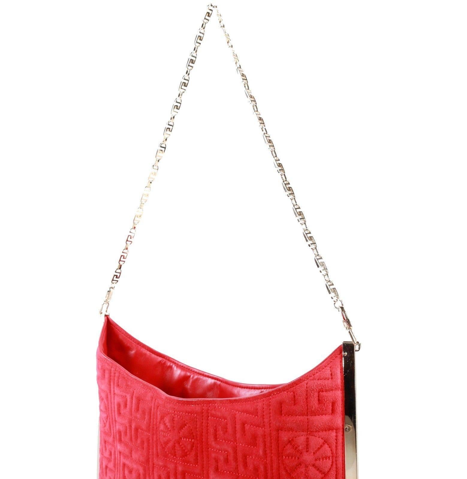 Red Versace #GREEK red suede leather shoulder bag