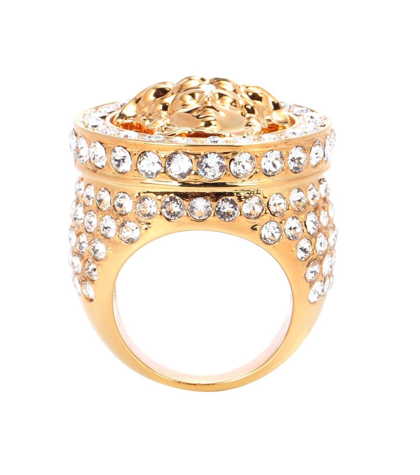 Versace All Over Crystal Gold Medusa Ring