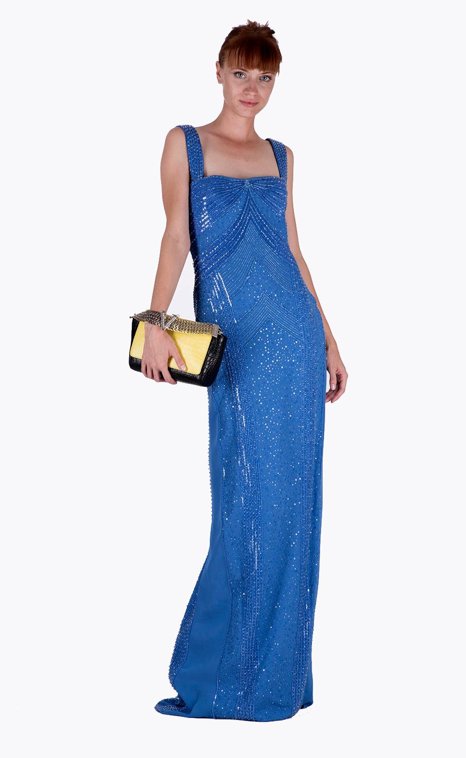VERSACE 



Versace's eveningwear is exquisite. 


This blue gown has been beautifully embellished with beads and sequins.
Inner corset


Content:100% Viscose, 
Lining 100% Silk



IT Size: 44 - US 8
armpit to armpit 22