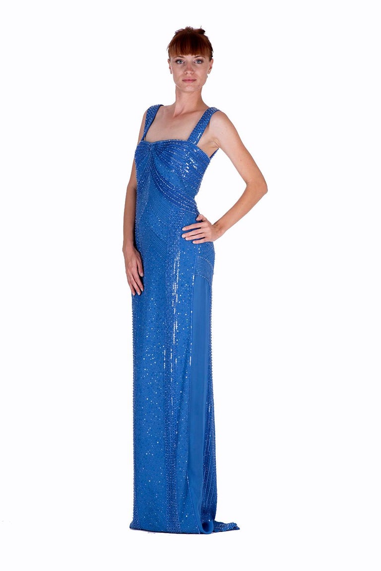 12,575 NEW VERSACE EMBELLISHED BLUE Gown 44 8 at 1stDibs blue versace dress, versace blue dress