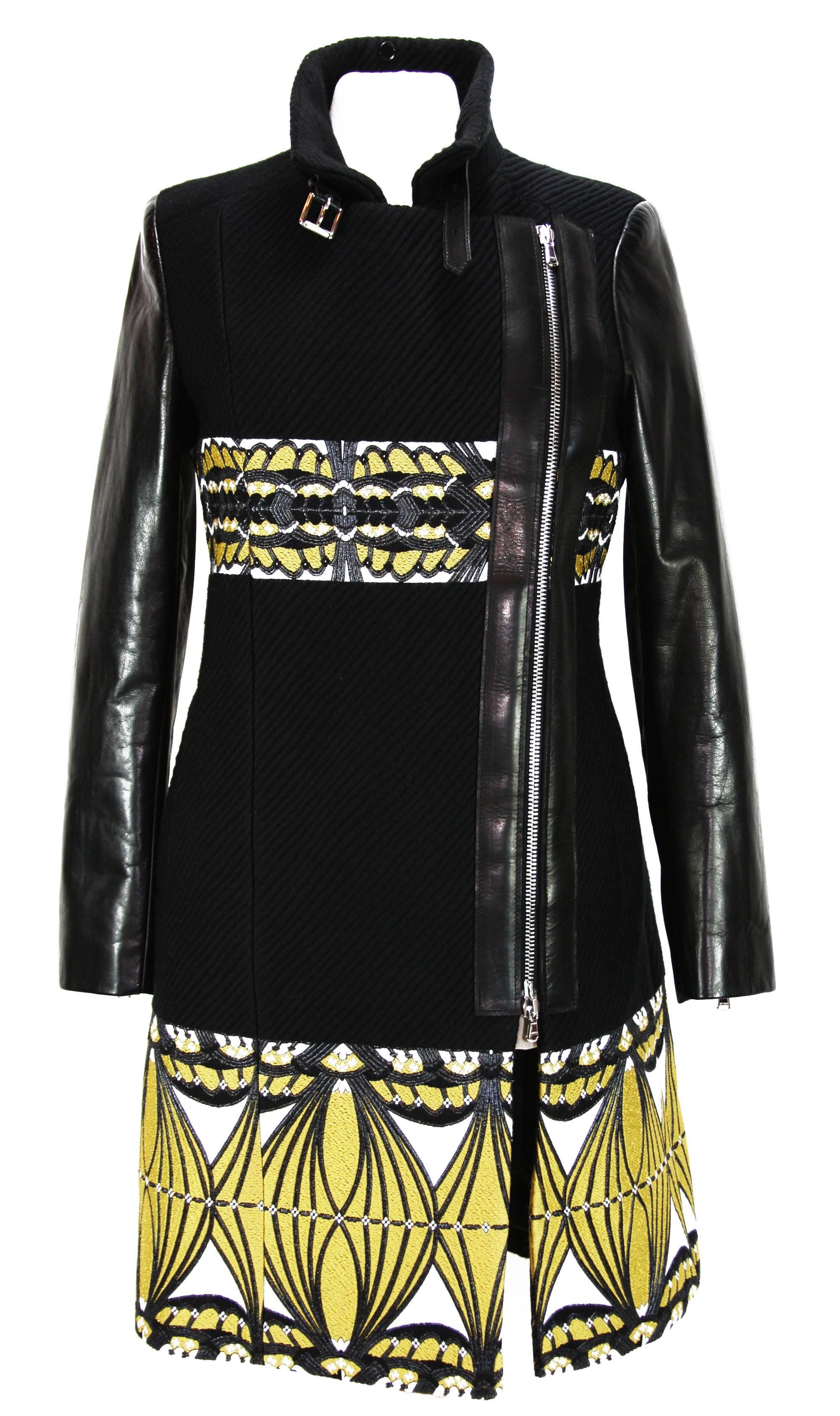 New ETRO RUNWAY Black Yellow COAT with FOX FUR and LEATHER 2