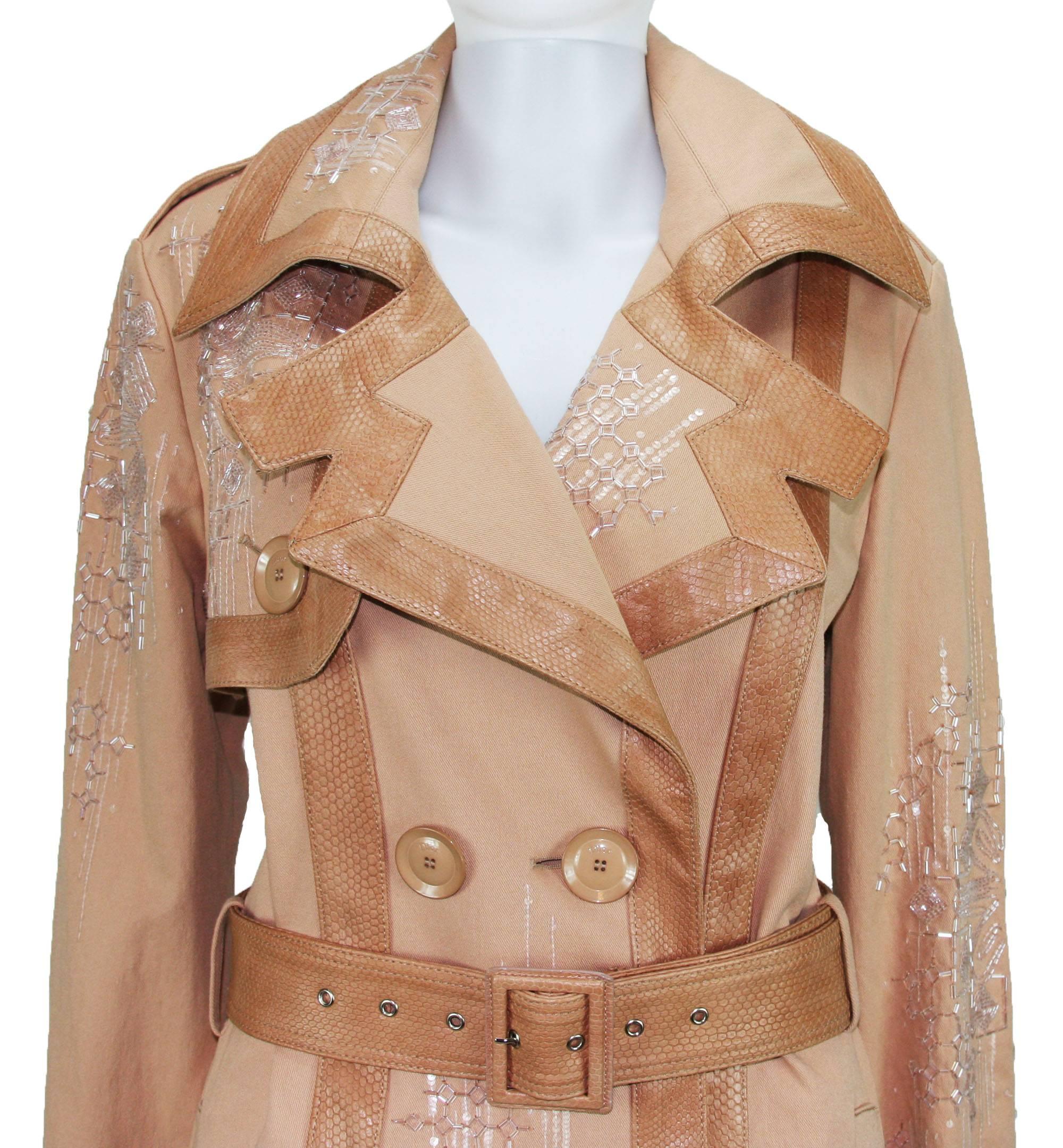 Christian Dior Snake Beads Embellished Trench Coat Fr.40 - US 8 In New Condition In Montgomery, TX