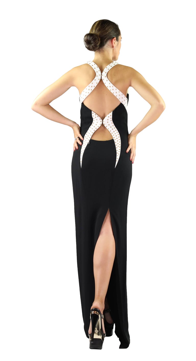 New Versace Black and White Eyelet-studded Gown at 1stDibs | versace black and white dress 