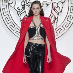 New VERSACE Black Silk Cady Embellished Halter Top