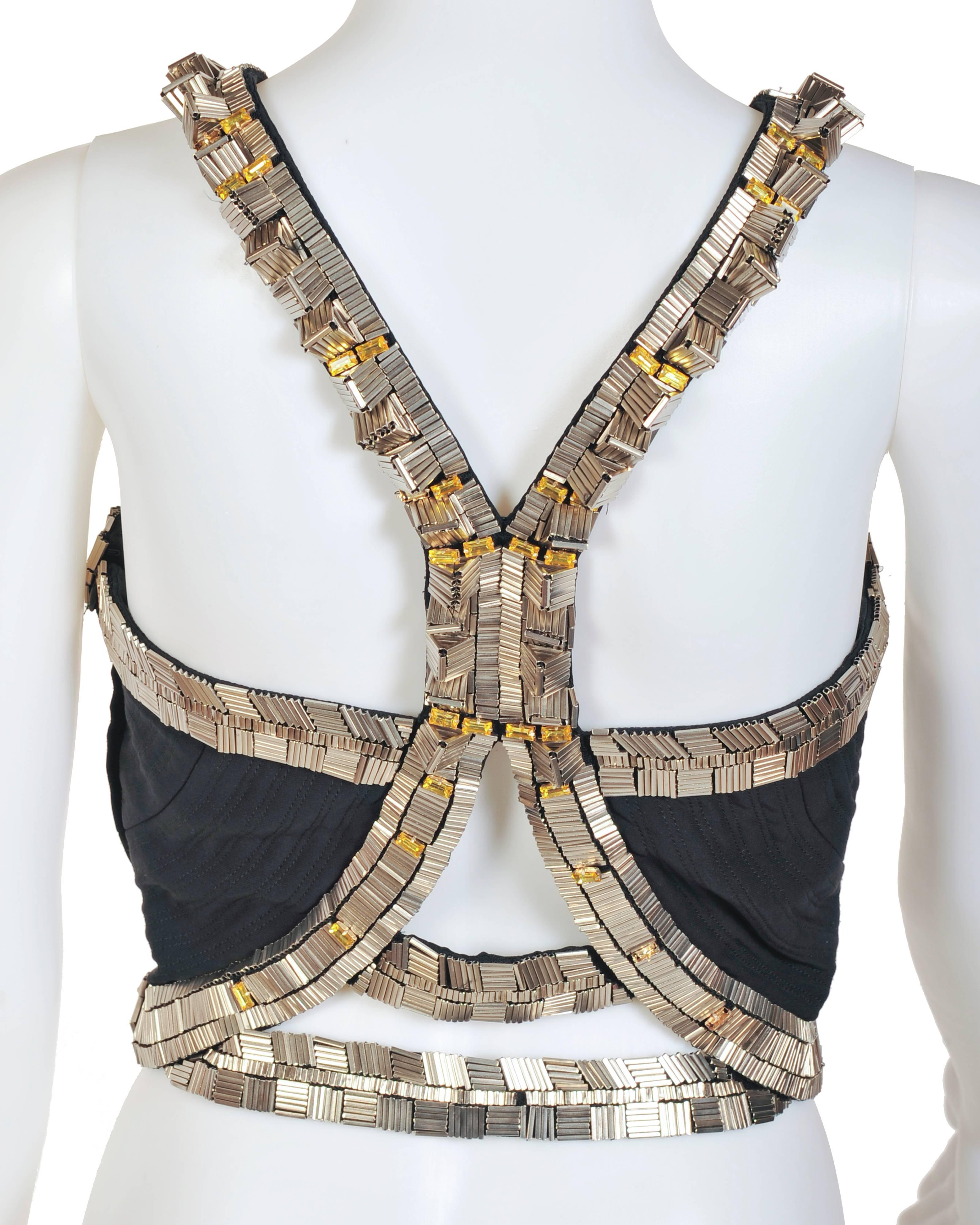 New VERSACE Black Silk Cady Embellished Halter Top In New Condition For Sale In Montgomery, TX