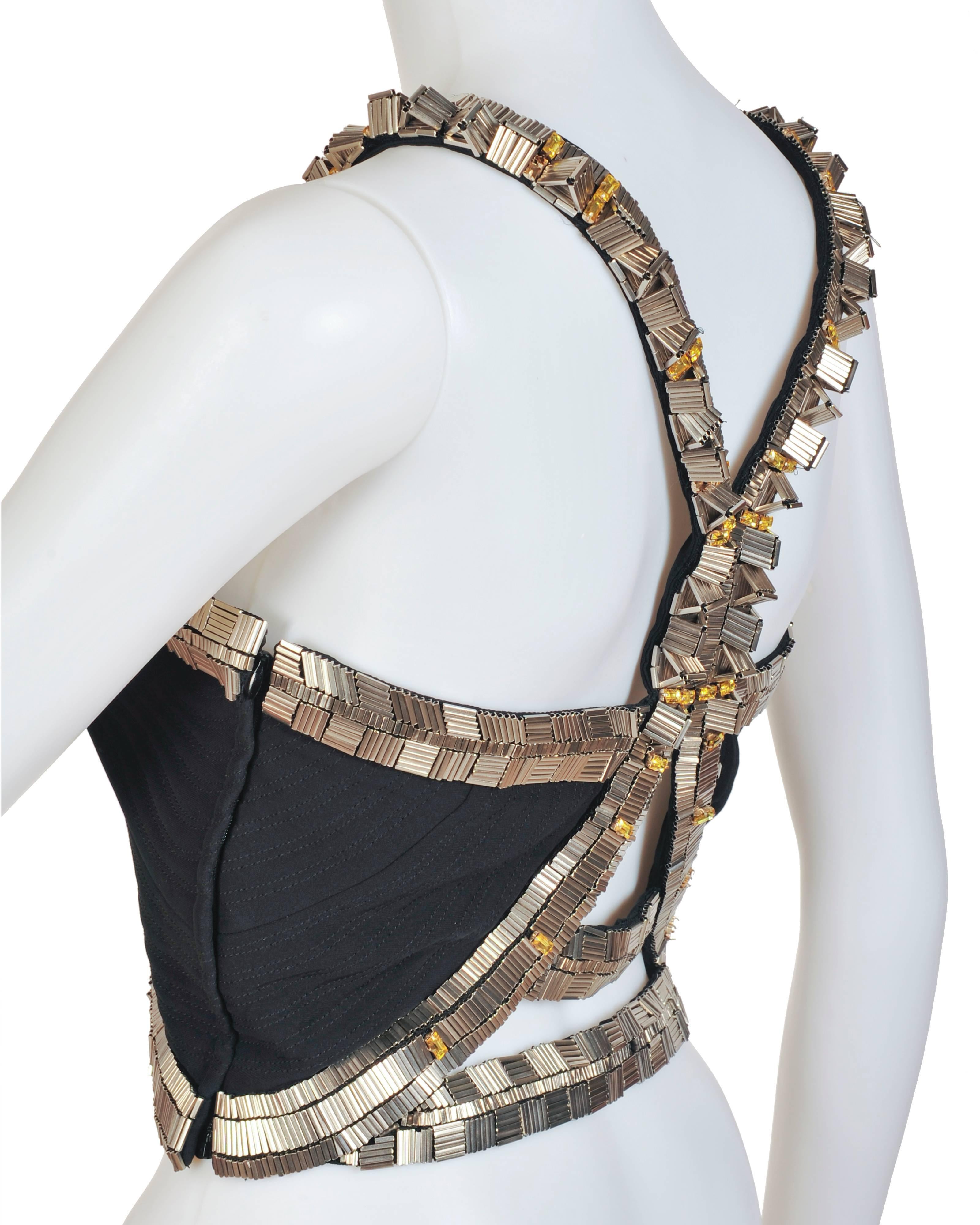 Women's New VERSACE Black Silk Cady Embellished Halter Top For Sale