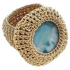 18 Karat Gold Thread Larimar Cocktail Ring