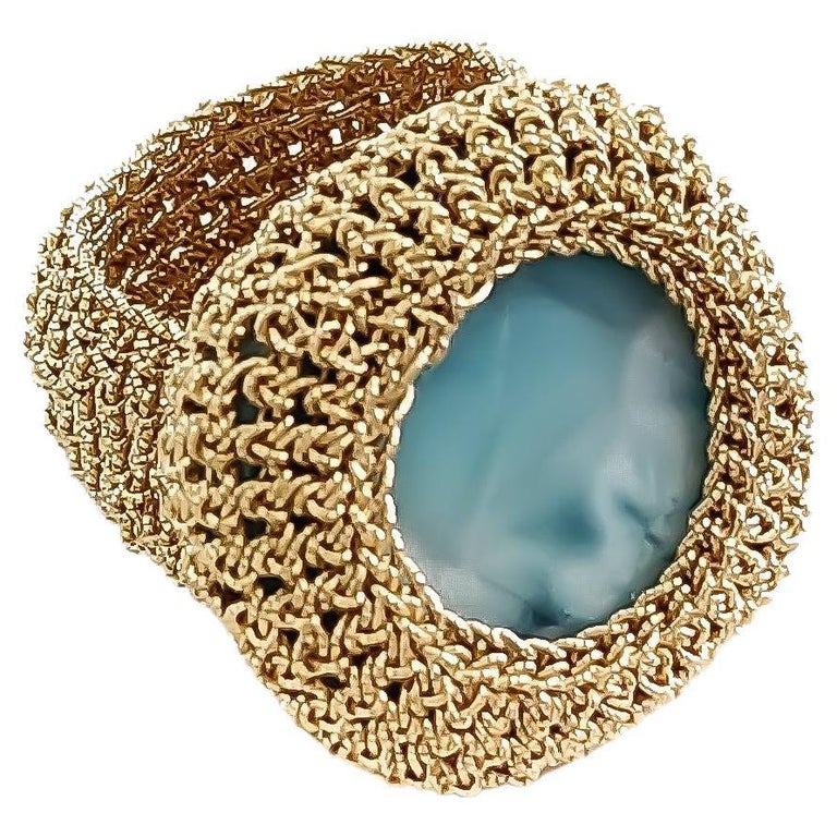18 Karat Gold Thread Larimar Cocktail Ring For Sale at 1stDibs