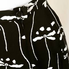 Chanel black and white dragonfly logo silk skirt