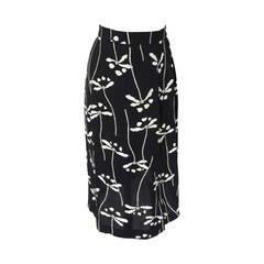 Chanel black and white dragonfly logo silk skirt