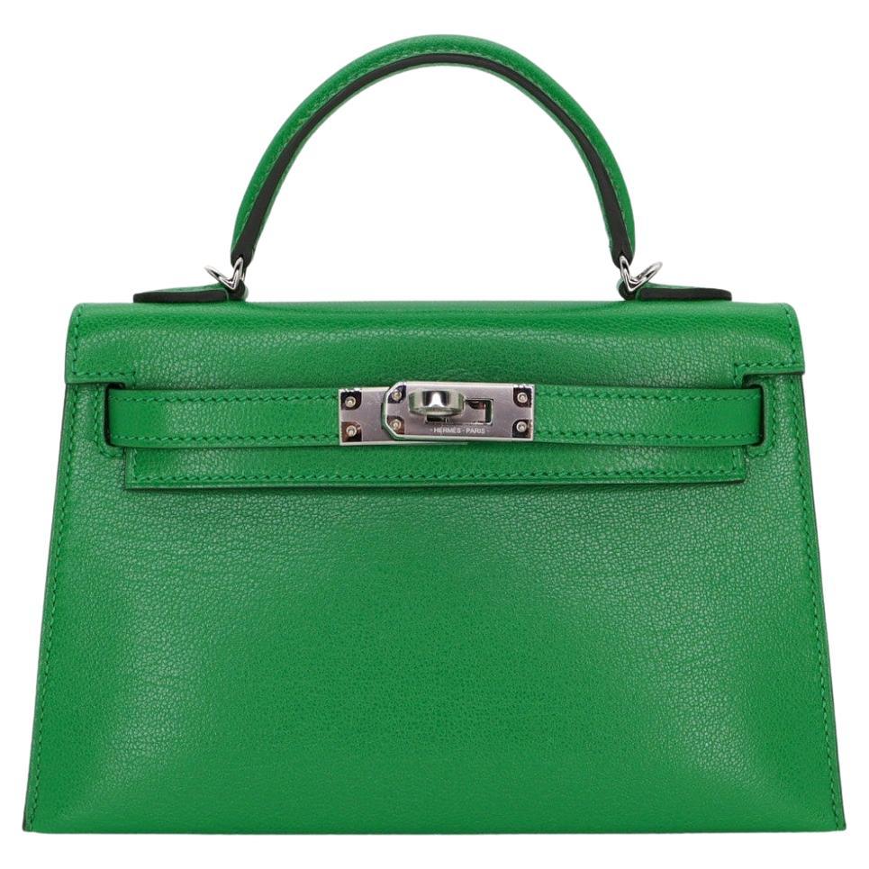 Hermès Kelly II Sellier Mini Bambou Chevre Cuir Palladium Hardware en vente
