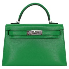 Hermès Kelly II Sellier Mini Bambou Chevre Leather Palladium Hardware