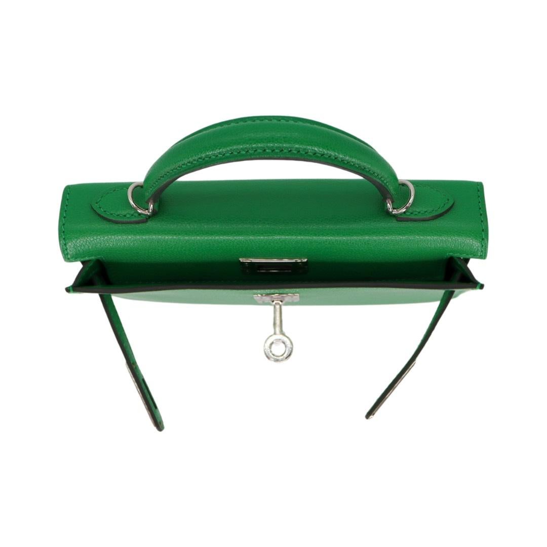 Hermès Kelly II Sellier Mini Bambou Chevre Cuir Palladium Hardware en vente 2