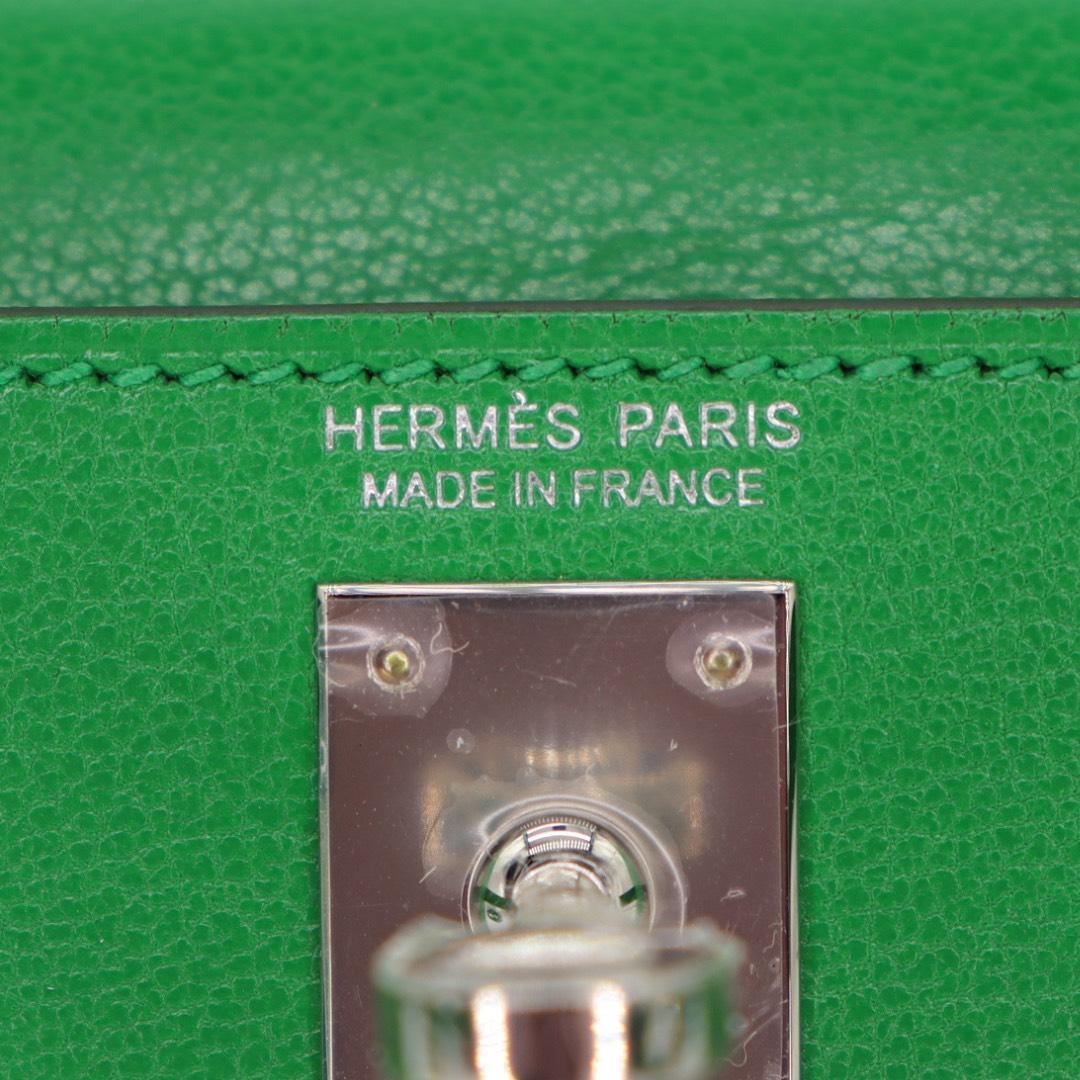 Hermès Kelly II Sellier Mini Bambou Chevre Cuir Palladium Hardware en vente 1