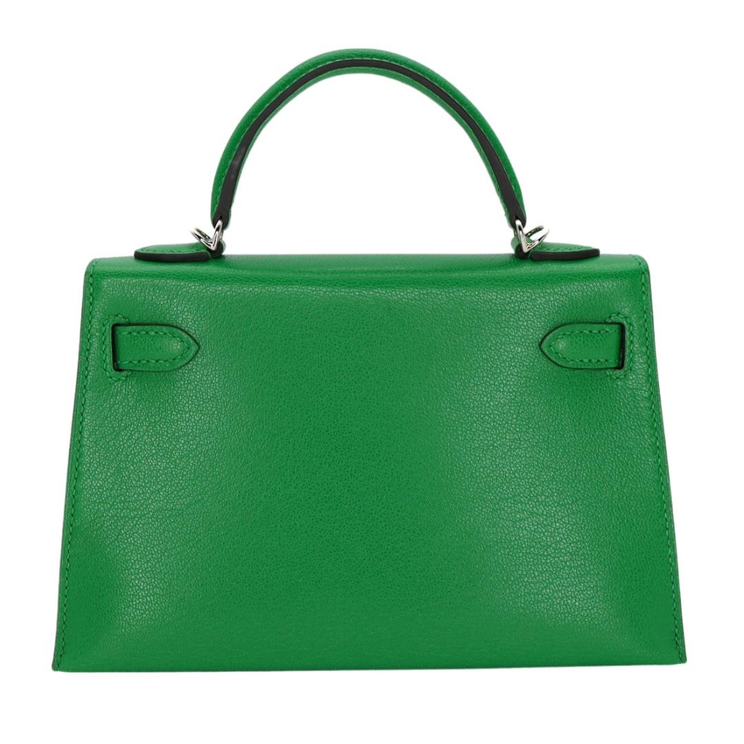 Vert Hermès Kelly II Sellier Mini Bambou Chevre Cuir Palladium Hardware en vente
