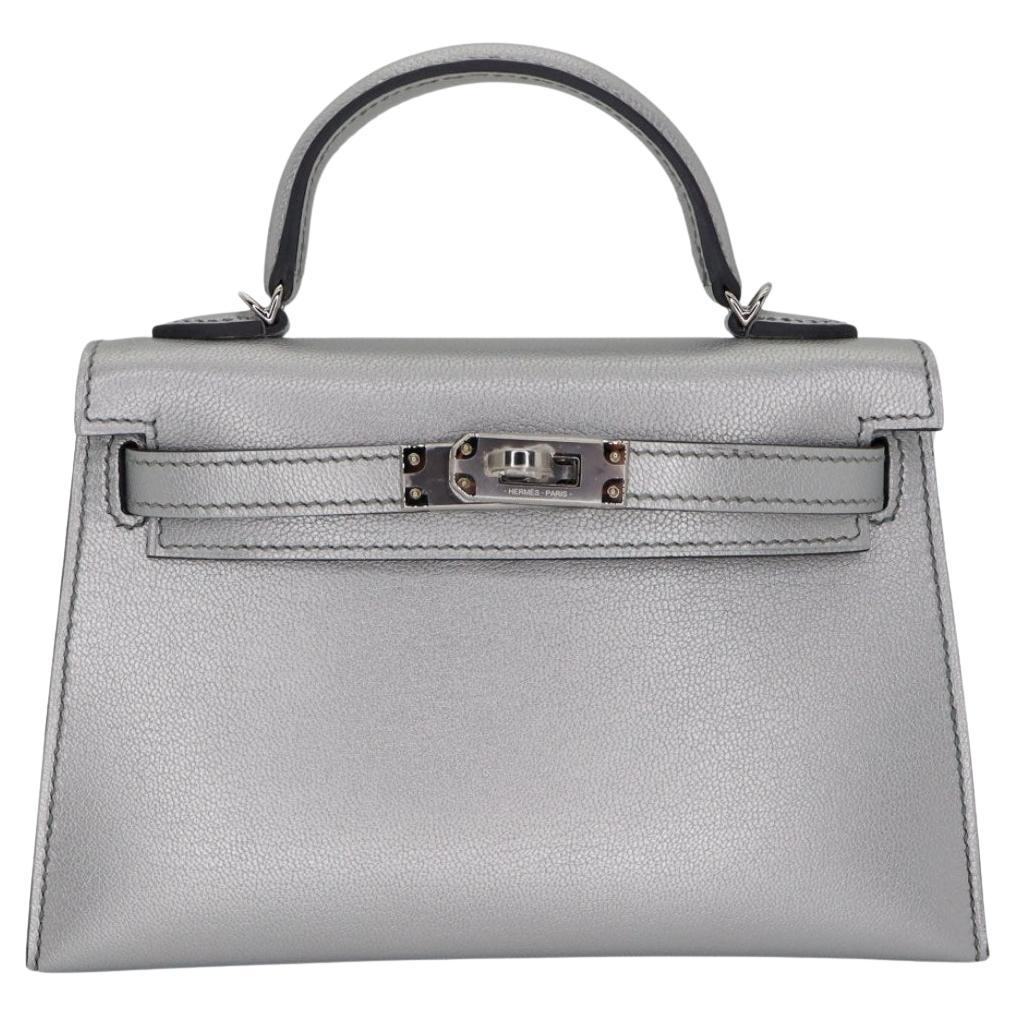 Hermès Kelly II Sellier Mini Gris Argente Chèvre Chamkilight Palladium Hardware im Angebot