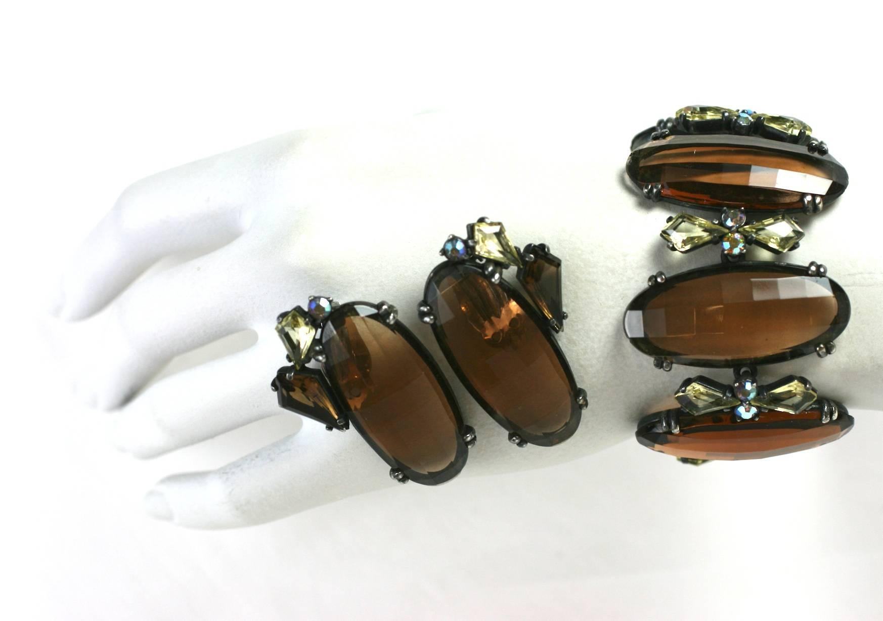Schiaparelli Bracelet et clips d'oreilles surdimensionnés en topaze Excellent état - En vente à New York, NY