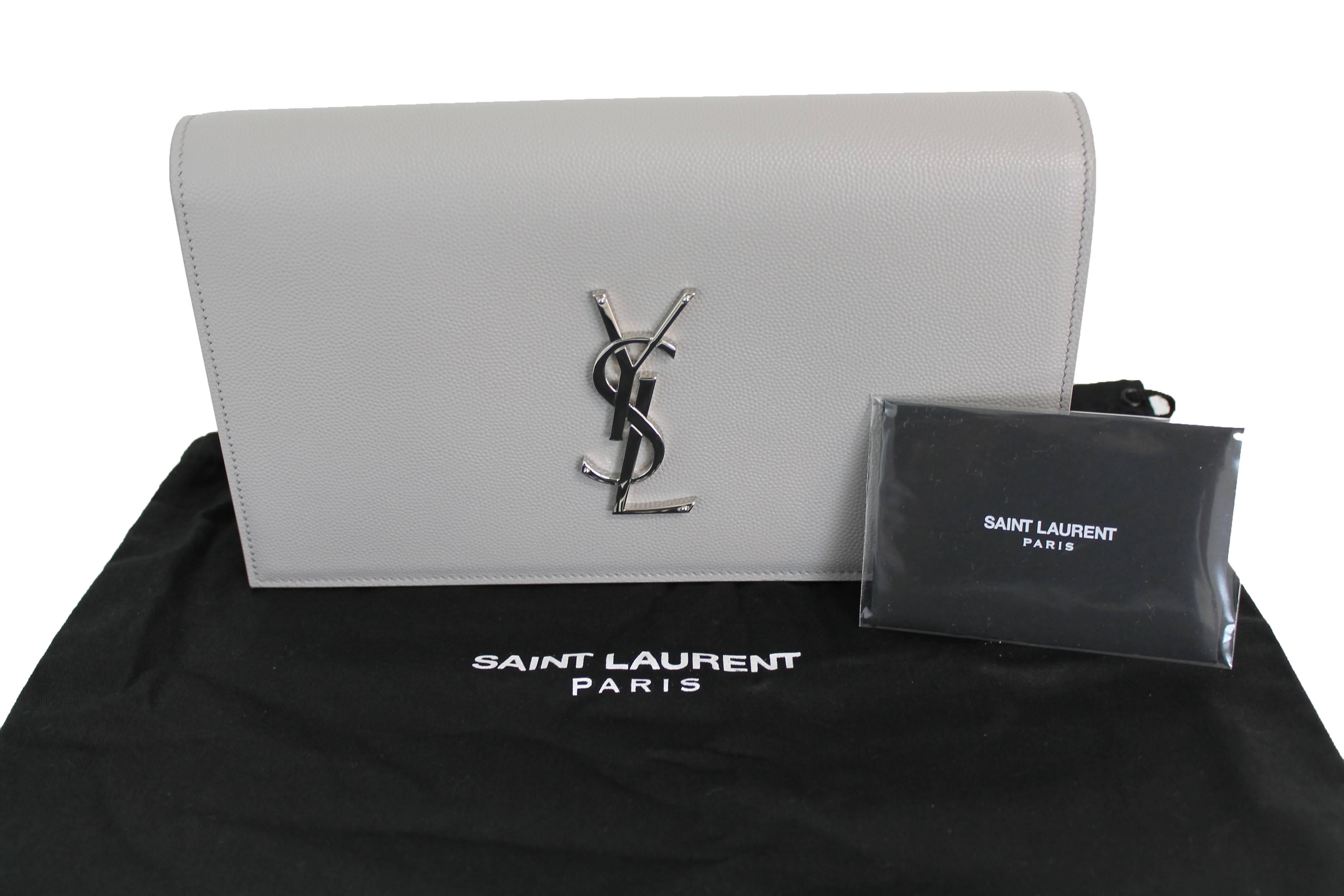 Saint Laurent Monogram Leather Clutch, Gray 4