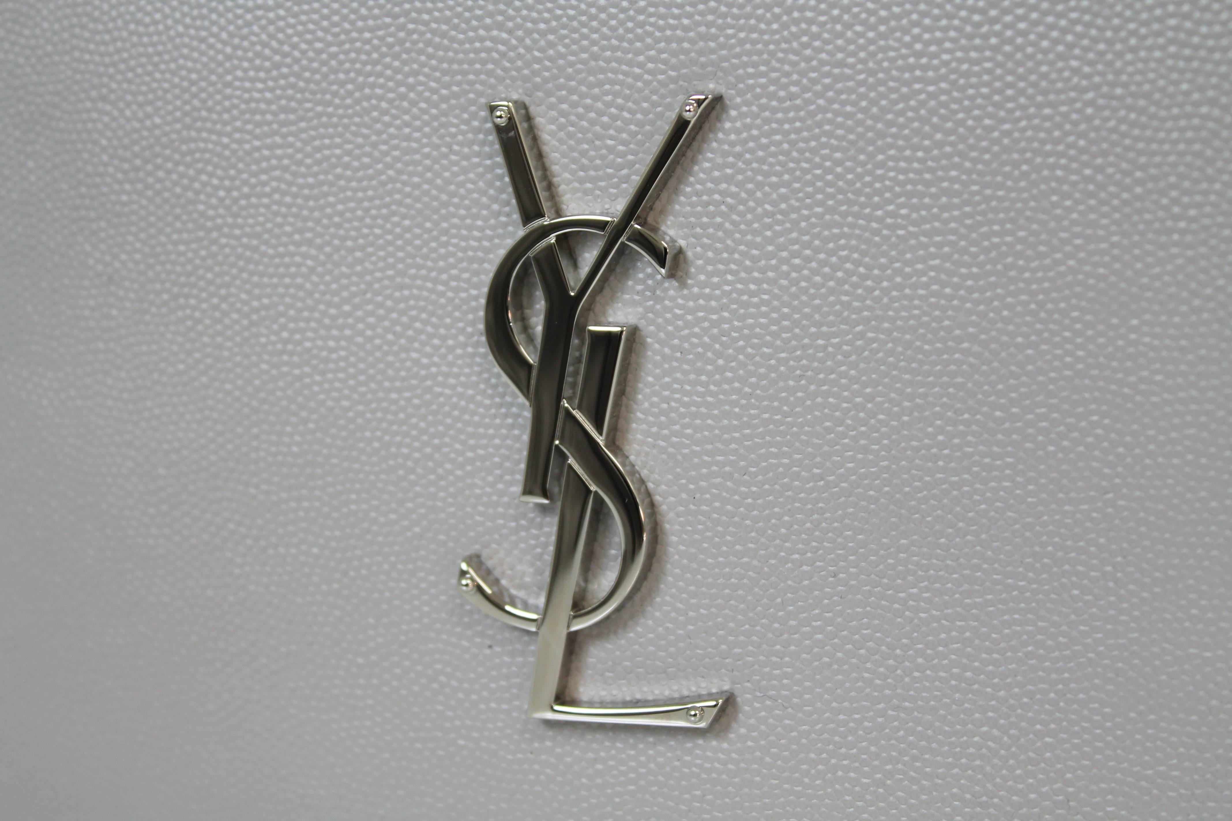 Saint Laurent Monogram Leather Clutch, Gray 3