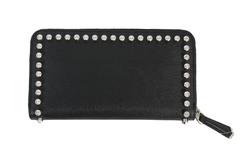 FENDI Karlito Studded Saffiano Leather & Mink Fur Zip Continental Wallet