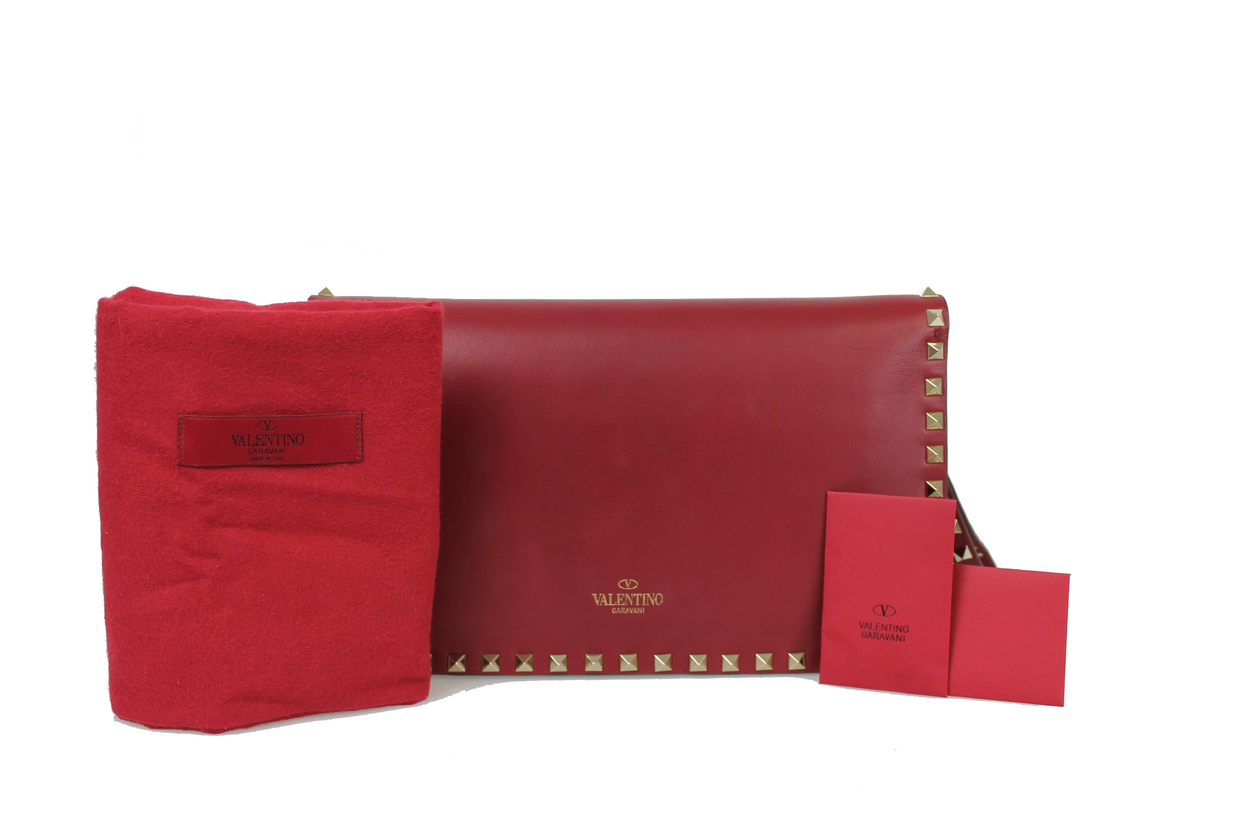 VALENTINO Rockstud Leather Red Clutch For Sale 4