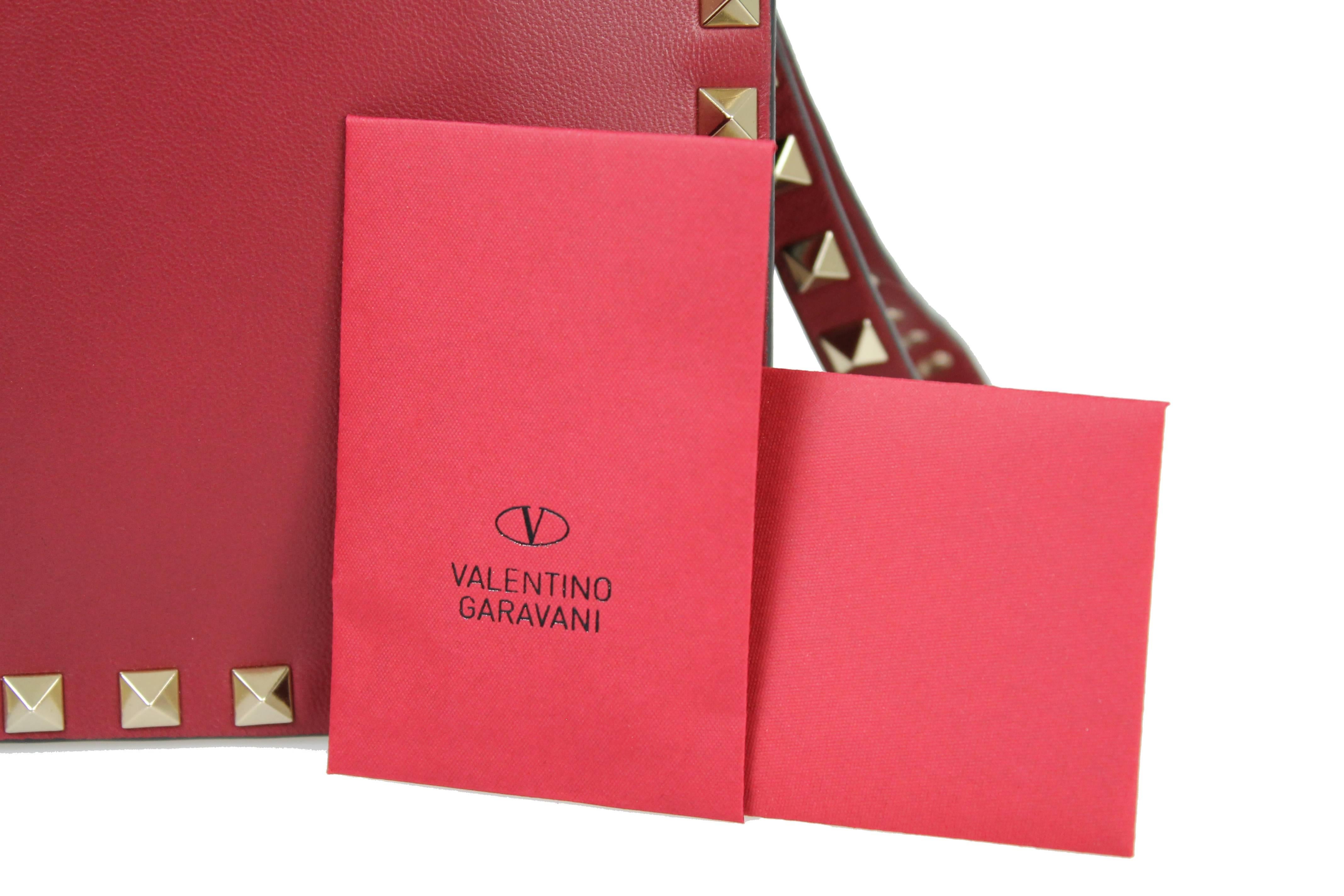 VALENTINO Rockstud Leather Red Clutch For Sale 3