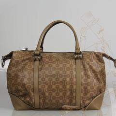 GUCCI Beige Neutral Leather Printed Silver Hdw Medium Tote Bag