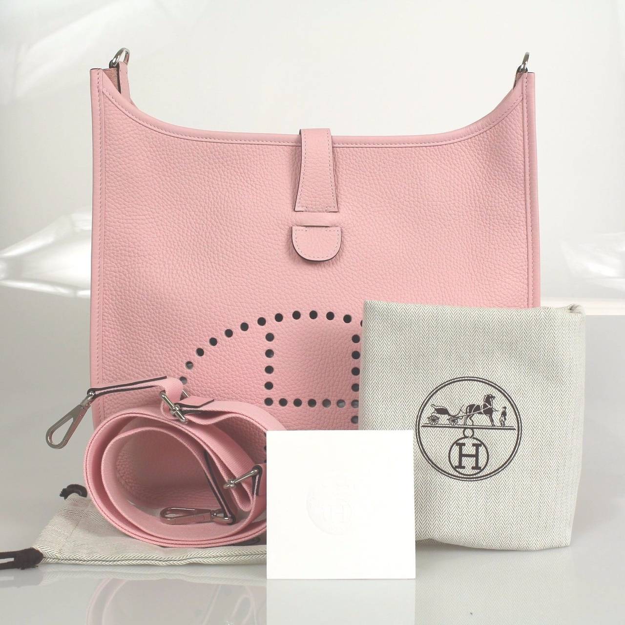 Herms Light Pink Taurillon Clemence Leather Evelyne Iii Gm ...  