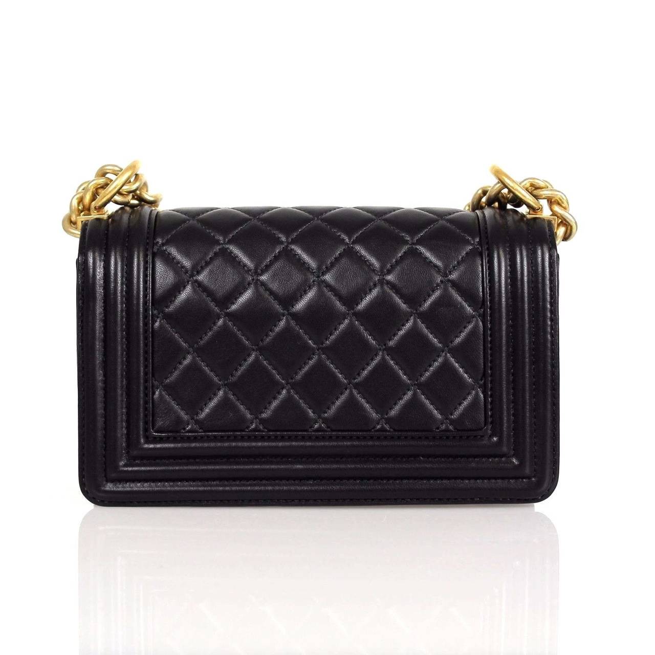 Chanel Black Quilted Leather Aged Gold HDW Small 2015 Boy Shoulder Bag In New Condition In Miami, FL