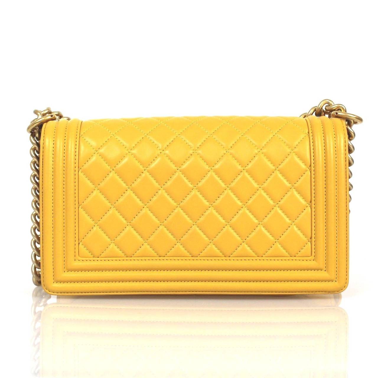 Chanel Yellow Quilted Leather Gold HDW Medium 2015 Boy Shoulder Bag In New Condition In Miami, FL