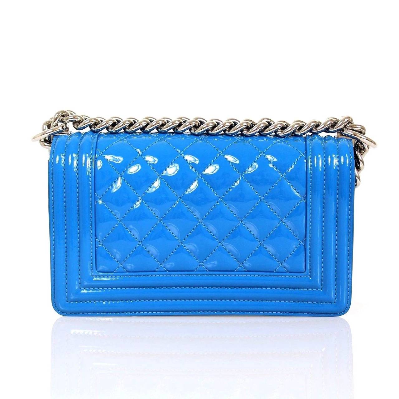 Chanel Blue Quilted Patent Leather 2015 Plexiglass Small Boy Shoulder ...
