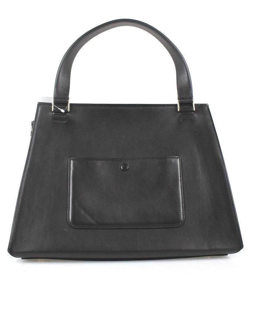 Céline Navy Black Ostrich Leather Edge Blue Tote Bag In Good Condition For Sale In Miami, FL