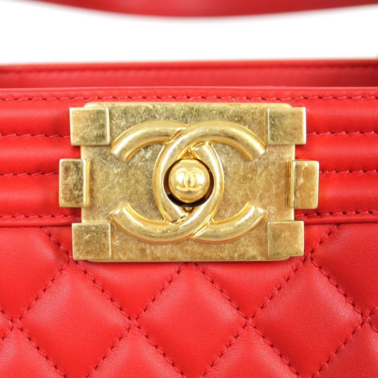 Chanel Red Quilted Leather 2015  Boy Large Shopping Shoulder Bag 1