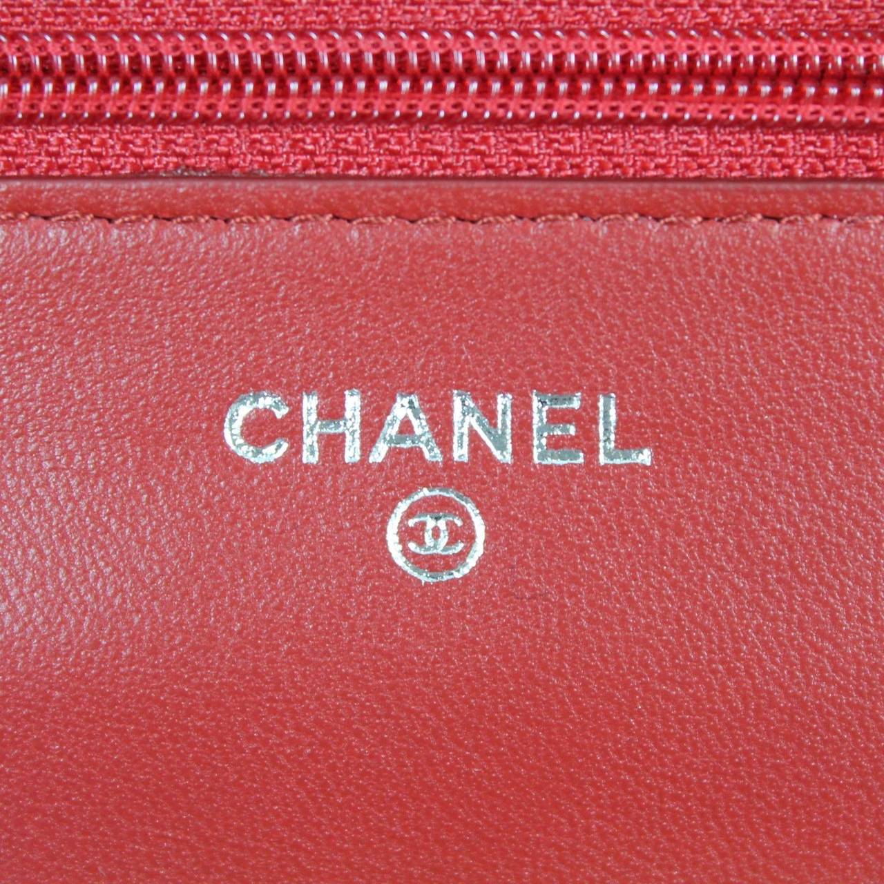 Women's Chanel Red Quilted Leather Silver HDW 2015 Wallet On Chain WOC Wallet
