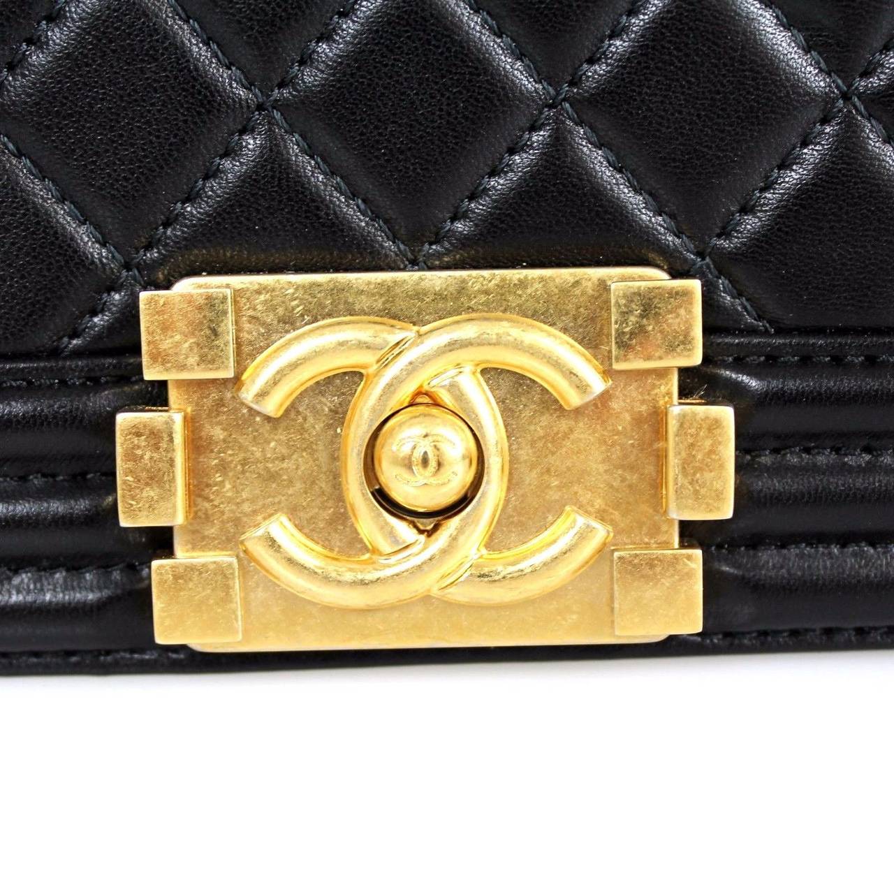 Chanel Black Quilted Leather Aged Gold HDW Small 2015 Boy Shoulder Bag 1