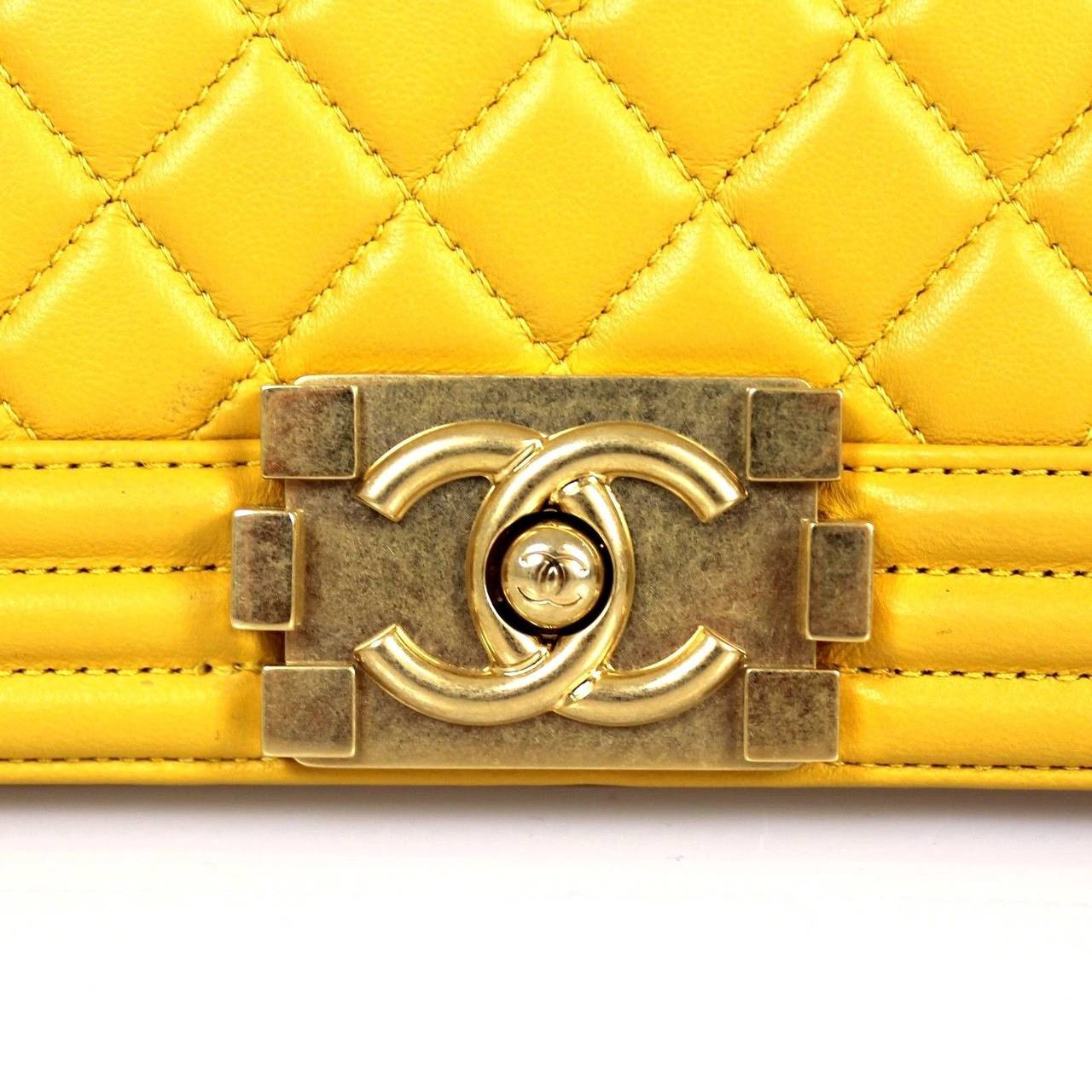 Women's Chanel Yellow Quilted Leather Gold HDW Medium 2015 Boy Shoulder Bag