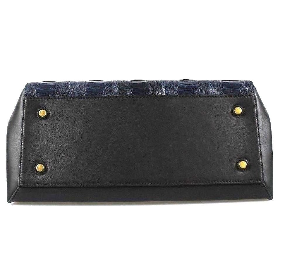 Women's Céline Navy Black Ostrich Leather Edge Blue Tote Bag For Sale