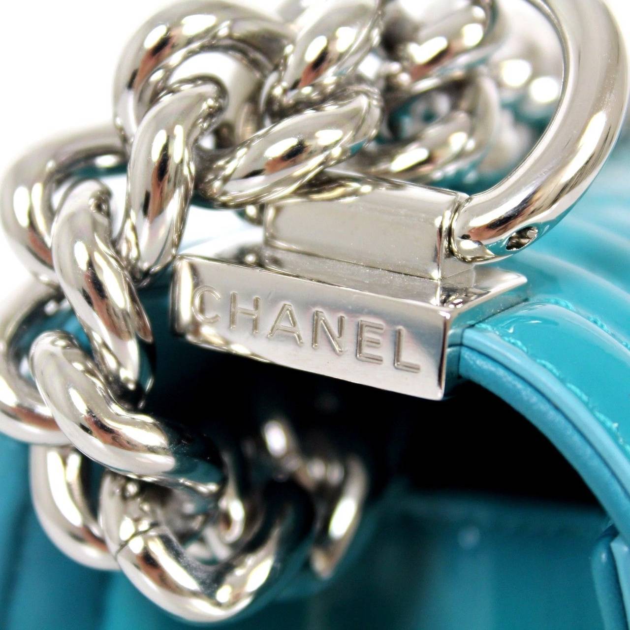 Women's Chanel Lagoon Blue Aqua Quilted Patent Leather 2015 Plexiglass Boy Shoulder Bag For Sale