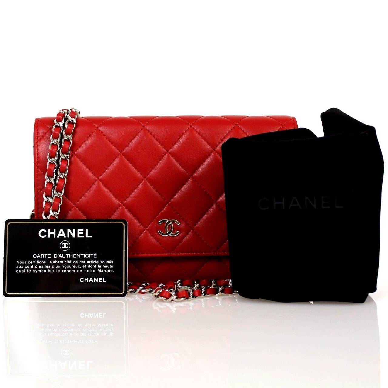 Chanel Red Quilted Leather Silver HDW 2015 Wallet On Chain WOC Wallet 4
