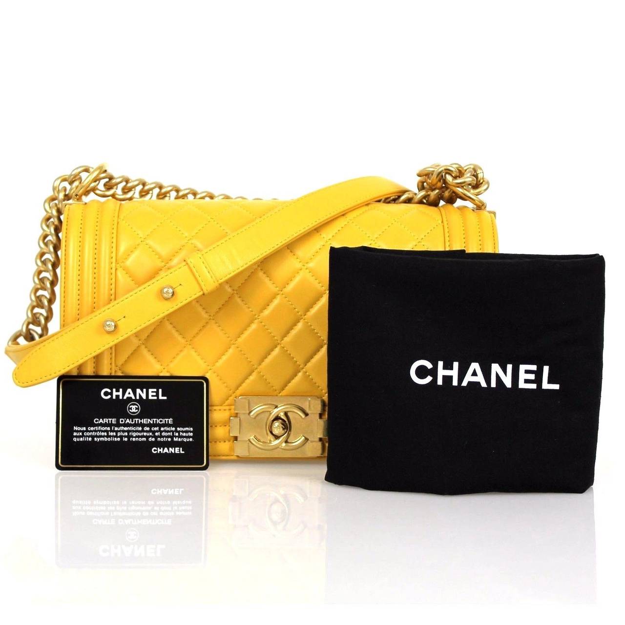 Chanel Yellow Quilted Leather Gold HDW Medium 2015 Boy Shoulder Bag 5
