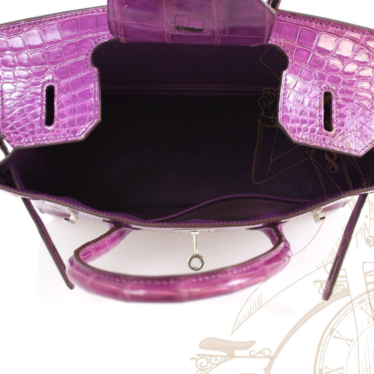 Hermès Purple Shiny Crocodile  Porosus 2005 Silver HDW Birkin 30 Cm Tote Bag For Sale 1