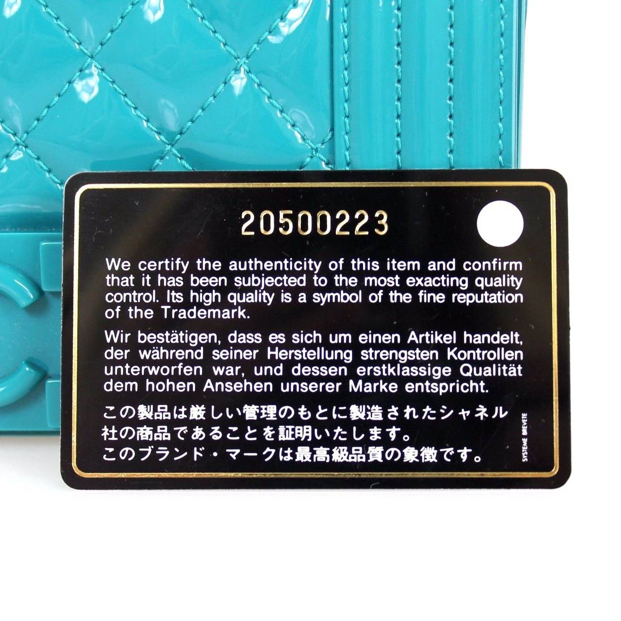 Chanel Lagoon Blue Aqua Quilted Patent Leather 2015 Plexiglass Boy Shoulder Bag For Sale 2