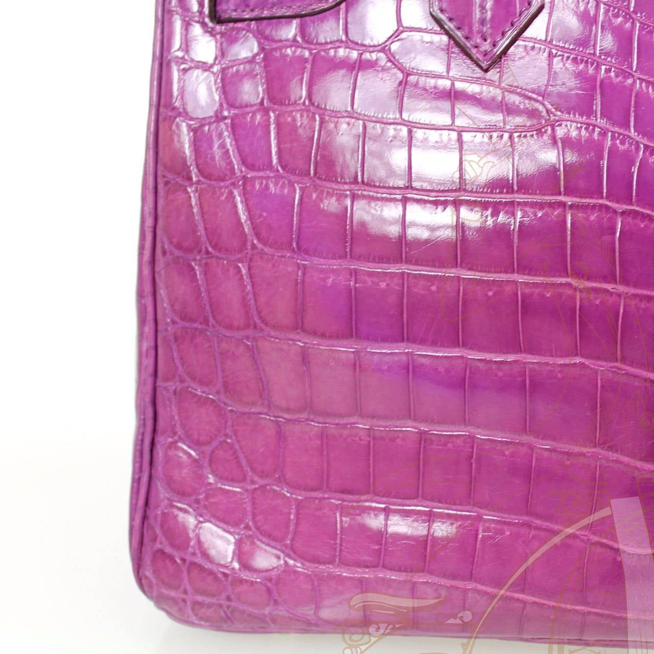 Hermès Purple Shiny Crocodile  Porosus 2005 Silver HDW Birkin 30 Cm Tote Bag For Sale 3