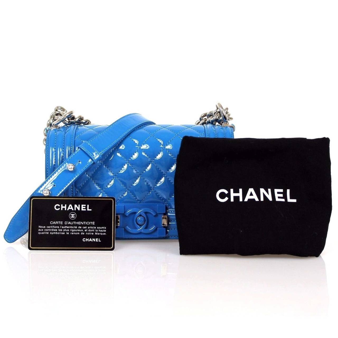 Chanel Blue Quilted Patent Leather 2015 Plexiglass Small Boy Shoulder Bag 6