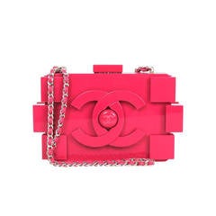 Chanel Fuschia Hot Pink Plexiglass 2014 Lego Pink Clutch